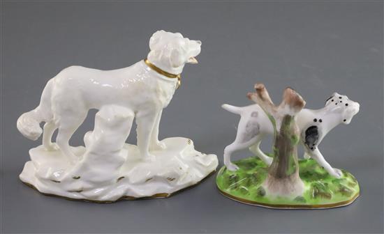 Two Minton porcelain figures of a pointer and a Newfoundland dog, c.1831-40, L. 8.5cm and 12.2cm
